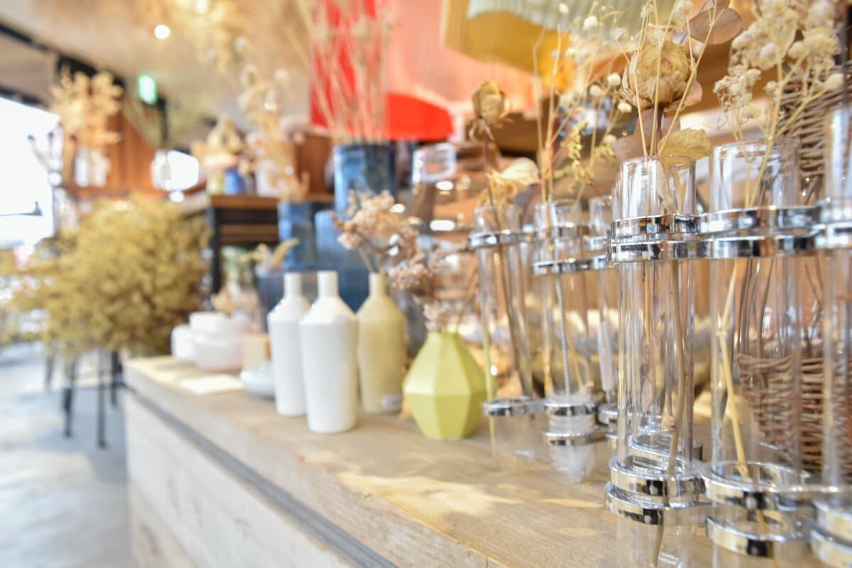 クラフト雑貨店のドライフラワー展示